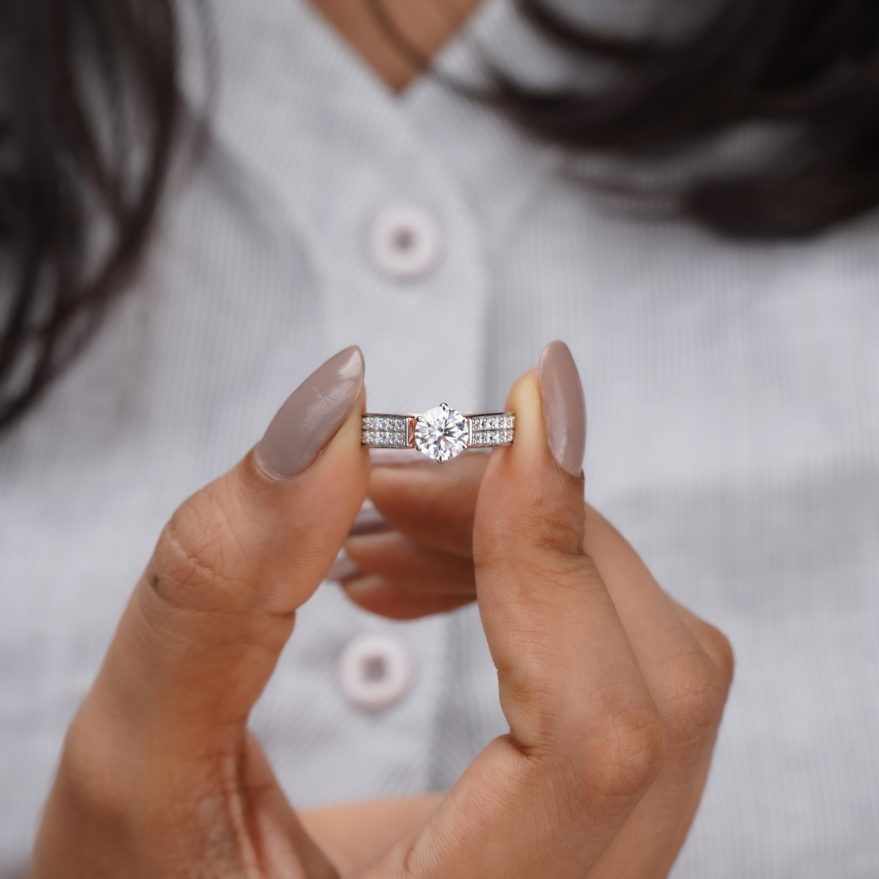 Rose Gold Solitaire Engagement Ring: Pave Diamond Split Shank Band - Etsy