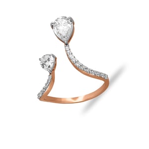 Rose Gold Pear Diamond Bypass Ring | Lab Grown Diamond Open Ring | Unique Statement Ring | Anniversary Gift | Fine Jewelry for Her