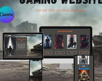 Gaming Website Template: Editable Canva Design (Digital Download)