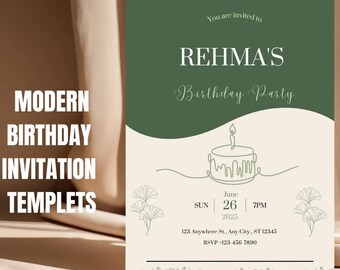 Birthday Party Card Template, Editable Canva Invitation, Printable Birthday Invite, Invitation Template, Modern Invitation Design