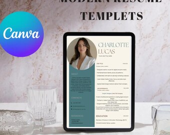 Modern Resume Template, Digital CV Template, Editable Canva Resume Template, Resume Template with Photo