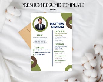 Professional Resume Template, Digital CV Template, Editable Canva Resume Template, Resume Template with Photo, Modern Resume Design