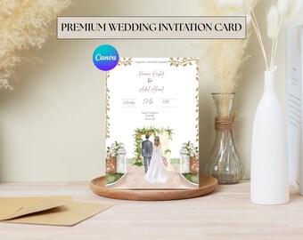 Modern Wedding Invitation Card Template, Illustrated Wedding Invitation Card, Digital Marriage Invite, Printable Invitation, Canva Template