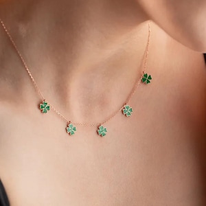 925 Silver Rose Gold Plated Four-Leaf Clover Necklace – Green Enamel Luck Pendant