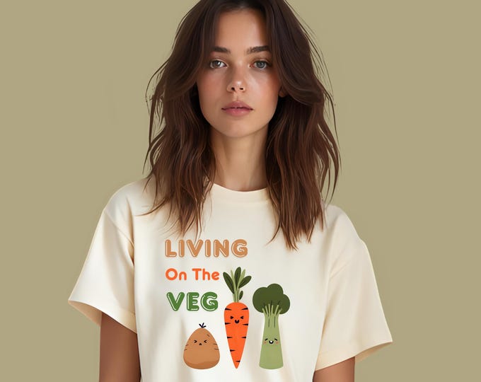 Living on the Veg Tee, Fun Vegetable Graphic Shirt, Vegan Apparel, Green Living Gift, Casual Unisex Outfit, Plant-Based Humor Top