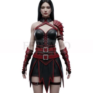 Red & Black Leather Gothic Warrior Armor: Cosplay Costume