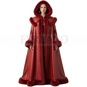 Leder-Santa-Mantel für Weihnachten und mutigen Winterstil -Red Reign Outerwear - Majestätische Kapuzenmäntel für Fantasy-Liebhaber