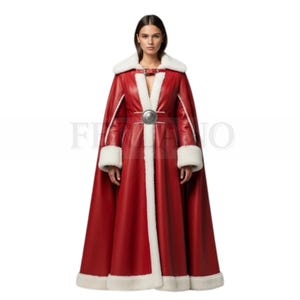 Red Santa Costume with White Fur Trim & Belt – Holiday Cosplay Cape