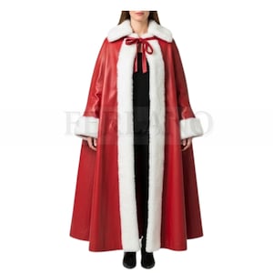Roter Nikolaus Umhang mit weißem Fell, Weihnachtsparty Kostüm-Umhang für Weihnachten, Cosplay, oder Fotoshootings