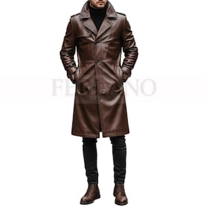 Handmade Brown Leather Trench Coat: Steampunk Winter Overcoat