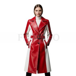 Leder Trenchcoat Damen-Roter Langer Mantel-Gothic Wintermantel-Halloween-Kostüm-Handgefertigter Mantel-Personalisiertes Geschenk für sie