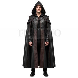 Genuine Leather Medieval Cloak – Hooded Fantasy Costume-Real Leather Steampunk Cape-Gothic Cosplay Outfit