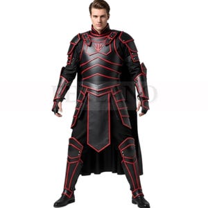 Leather Armor Costume-Medieval Cosplay Armor-Black & Red Leather Armor-Leather Warrior Costume-Personalised gift-Gift for him