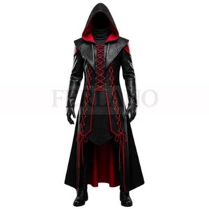 Hooded Trench coat-Gothic Leather Warrior Coat for Cosplay and LARP-Steampunk Hooded Robe for Festivals and Roleplay