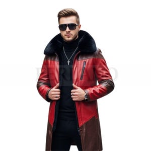 Leather Men Coat-Steampunk Coat-Cosplay Coats-Leather fur coat for men-Red leather coat-Leather coat for men-Personalised gift-Gift for him