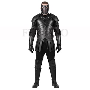 Handmade Black Armor–Gothic Cosplay Costume for Men-Full Body Fantasy Armor–Matte Black Leather Warrior Set-Genuine Leather Cosplay Outfit