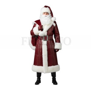 Red Leather Santa Costume: Holiday Cosplay Outfit with Hat
