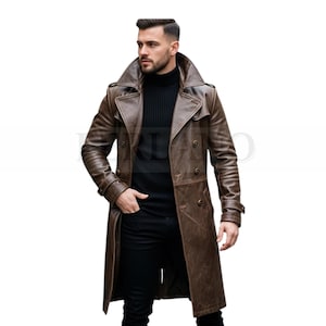 Genuine Leather Trench Coat: Steampunk Goth Style - Men&#39;s Winter Jacket