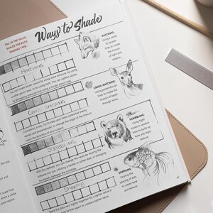 Inside view of The Artist's Drawing Book showing a guide on different techniques on shading.
