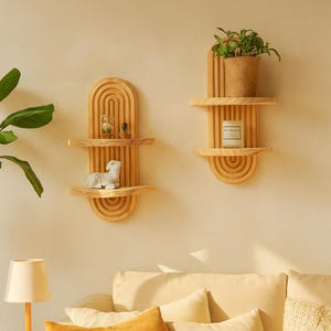 Arched Wood Wall Shelf: Mid-Century Modern Floating Decor