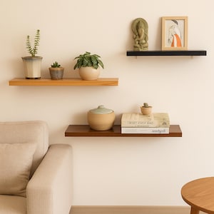 Floating Wooden Shelf | Rustic Farmhouse Decor | Modern Ledge Shelf | Bracket Shelf | Wall Mounted Storage and Display