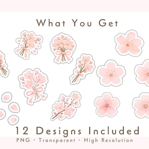 Sakura Planner Stickers Bundle Cherry Blossom PNG Digital 12 Files GoodNotes iPad Instant Download