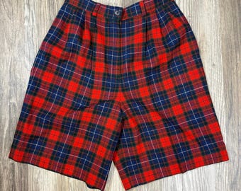 Pendleton Vintage Wool Tartan Plaid Pleated Bermuda Shorts Red Green Blue 8P