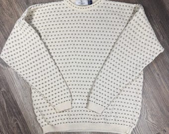 Maglione girocollo vintage color crema Bill Blass Grandpacore Y2K anni '90 USA da uomo taglia L