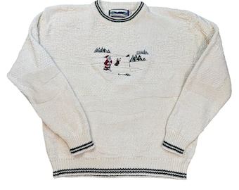 90-tals Grandpacore Cottagecore VTG Golf Jultomte Jultröja Krämfärgad Bomull USA
