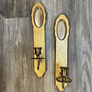 Vintage Gold Wall Sconce Candle Holders with Mirrors – Set of 2