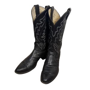 Vintage Justin Teju Lizard Cowboy Western Boots Men’s 9.5 D Black USA Made Mens Vintage Justin Black Lizard / Leather Cowboy Boots 8.5  main image 2