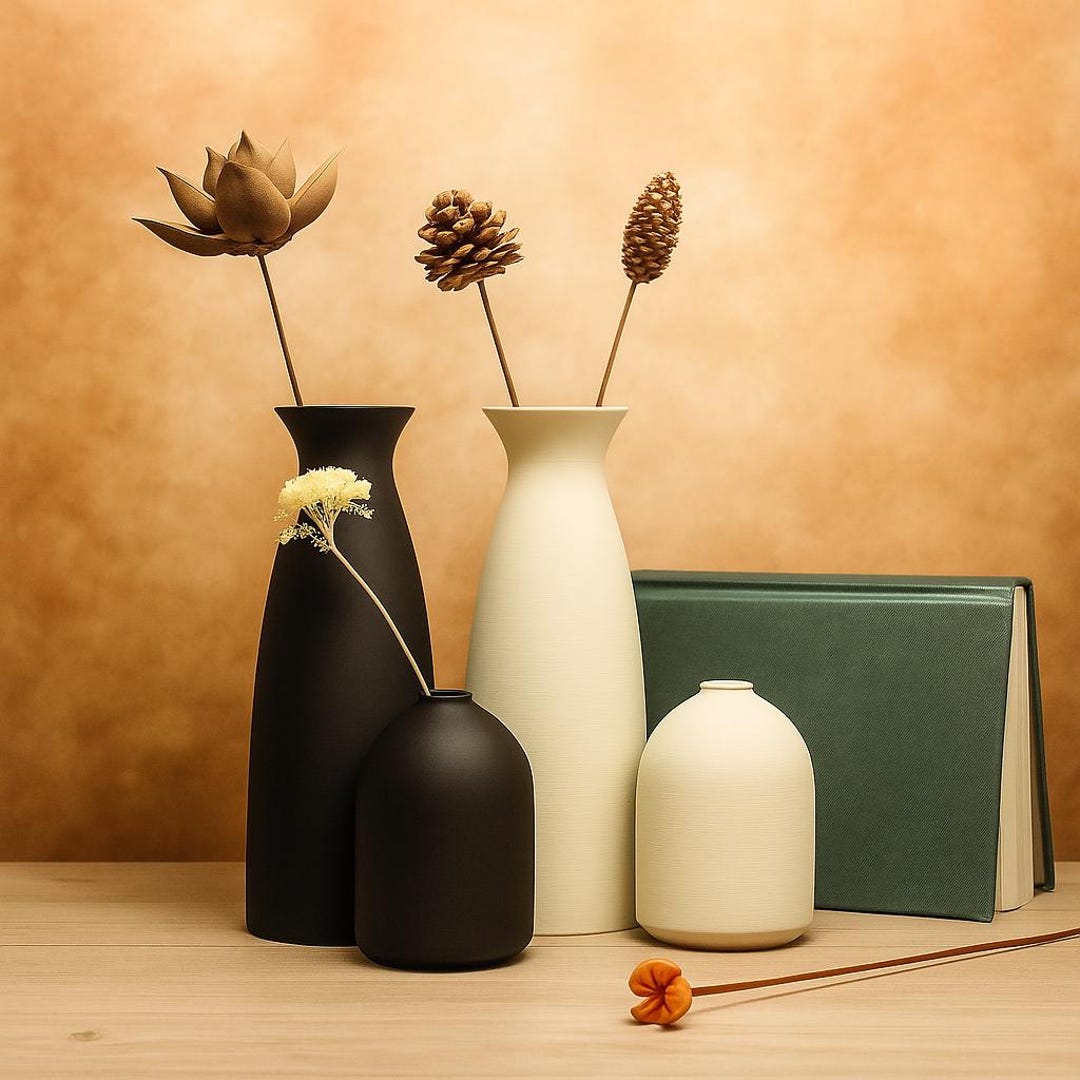 Set of 2 Modern Black and Beige Vases – Minimalist Ceramic Vases for ...