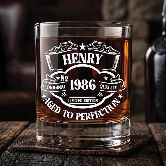 Personalised 40th Birthday Whisky Glass Set | 1986 Birthday Gift Custom Whiskey Tumbler | Aged to Perfection 40th Birthday Dad