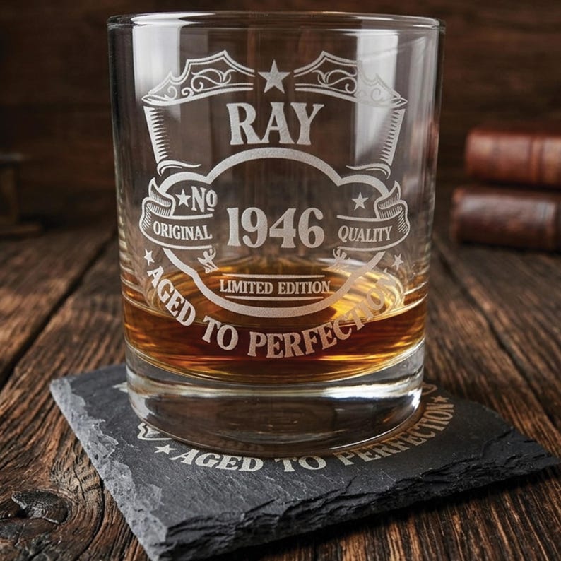 Personalised 40th Birthday Whisky Glass Set | 1986 Birthday Gift Custom Whiskey Tumbler | Aged to Perfection 40th Birthday Dad Coaster & Glass