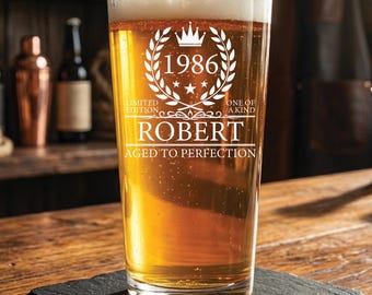 40th Birthday Pint Glass Personalised | 1986 Custom Beer Glass | Engraved 40th Birthday Dad Guinness Gift