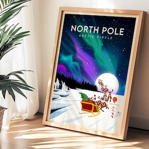 Nordpol Poster Vintage Reise Print | Nordpol Wand Kunst | Gerahmtes City Travel Poster | Galerie Wand Dekor | Polarkreis Art Geschenke