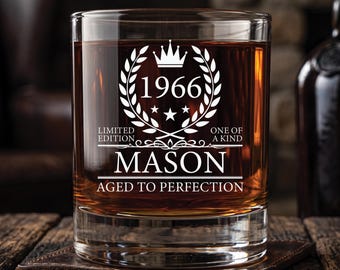 60th Whisky Glass & Coaster | 1966 Birthday Gift Custom Whiskey Tumbler | Aged to Perfection Mens 60th Birthday