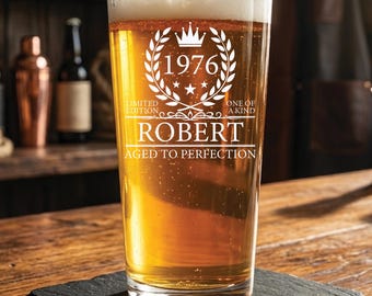 50th Birthday Pint Glass Personalised | 1976 Custom Beer Glass | Engraved 50th Birthday Dad Guinness Gift