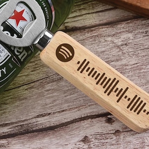 Personalised Spotify Code Bottle Opener, Custom Wooden Engraved Music Lover Gift, Kitchen & Bar Accessory, Secret Santa Hostess Gift