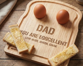 Personalised Dippy Egg Board for Dad, Wooden Breakfast Egg Board with Engraving, Custom Gift for Grandpa, Grandad or Him, Father’s Day Gift