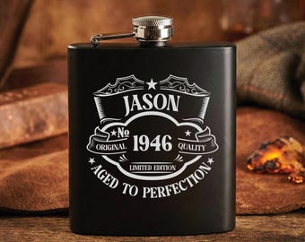 Personalised 80th Birthday Flask  | Born in 1946 Birthday Hip Flask | Custom Engraved Whisky Flask & 80th Hip Flask