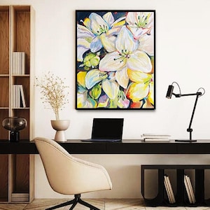 Colorful Lily Flower Painting on Canvas | Acrylic Floral Wall Art | Bright Botanical Artwork for Home Decor | Vibrant Bloom Gift