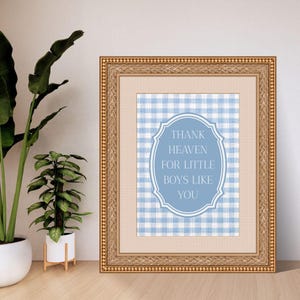 Blue Gingham &quot;Thank Heaven for Little Boys&quot; Printable – Baby Boy Nursery Wall Art, Instant Download
