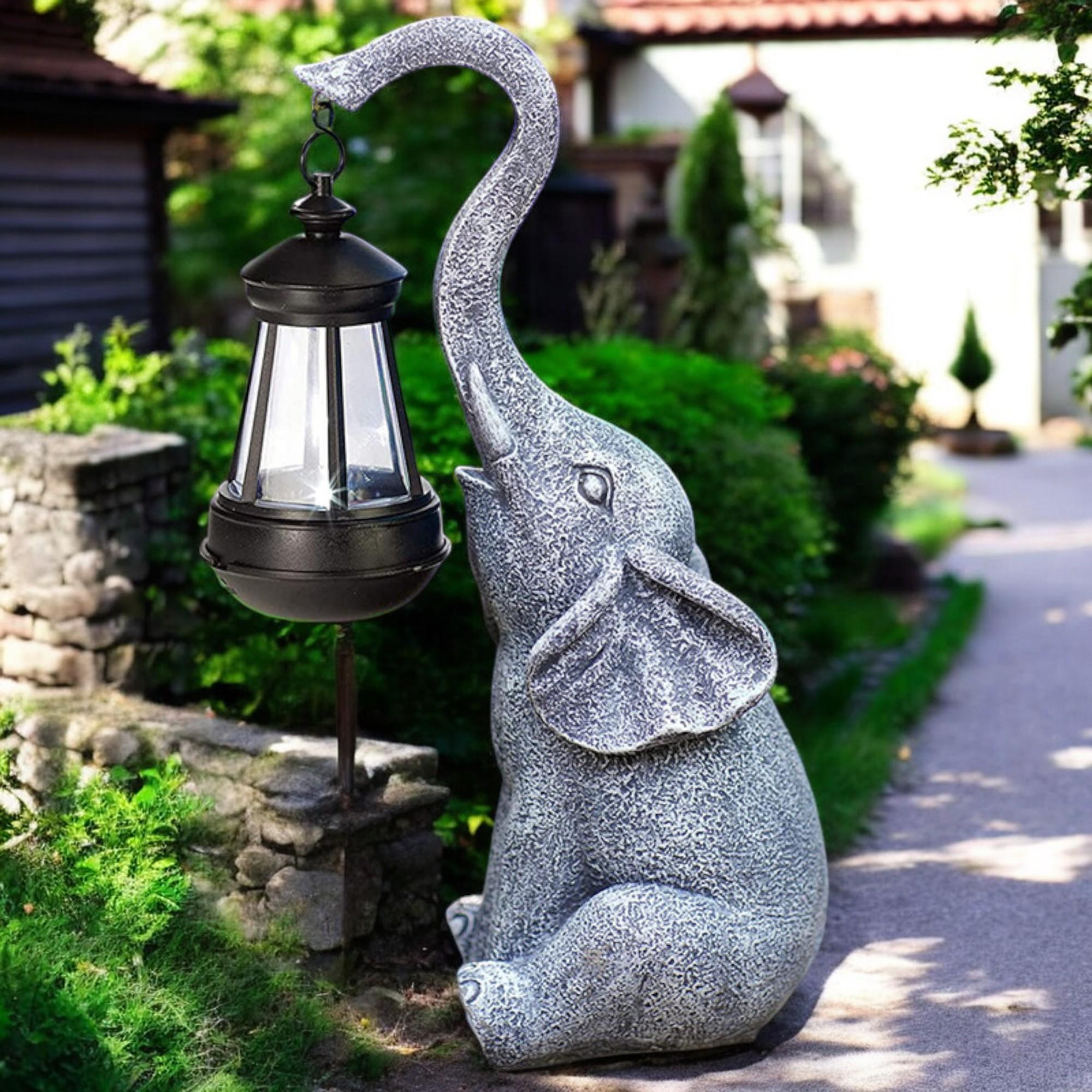 Ebros Lucy The Elephant Statue Mit Solar LED Licht – 42 Cm Hohe Elefantenfigur Für Garten Deko