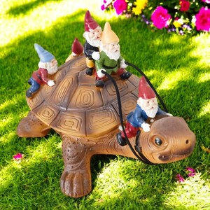 Top Collection Feengarten Figur - Gnom Reitet Auf Schildkröte | Handbemalte Resin Statue Für Terrarien & Mini-Gärten | 5 X 6,3 Cm