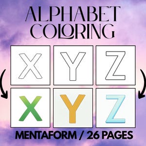 Alphabet Coloring Pages, Printable Coloring Book, Alphabet Coloring Pages for Kids, Educational Activity, A to Z PDF Download, A4, US Letter