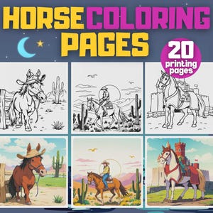 Horses Coloring Pages, 20 Printable Pages for Girls Horses Coloring Book Easy Horse Coloring Pages for Kids Instant Download PDF, JPEG, PNG