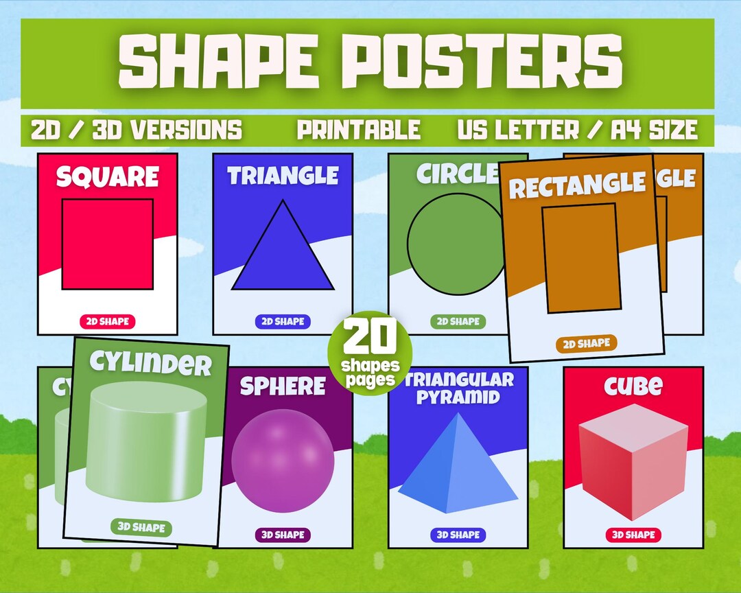 Printable Shape Posters for Classroom, Cute Math Decor for Kindergarten ...