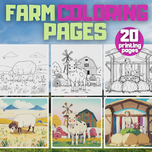 Dibujos para colorear de granjas, dibujos para colorear de animales, dibujos para colorear para niños, libro de actividades para niños, descarga digital, imprimible para niños, descargable