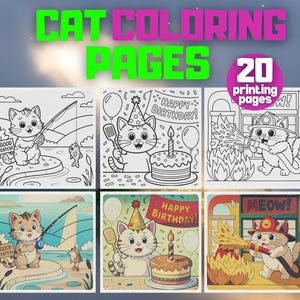 Cat Coloring Pages for Kids, Printable Cute Kitten Coloring Book, Fun Animal Activity Sheets, Digital Download for Toddlers & Preschoolers